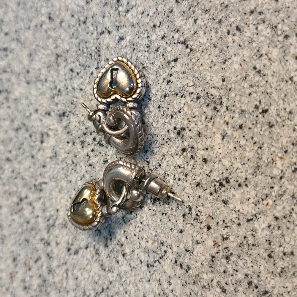 Key heart earrings, gold and silver tone - Picture 5 of 5